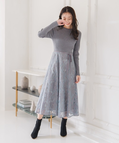 ミッシュマッシュ（MISCH MASCH）/2025秋冬新作 ラメレースニットドッキングワンピース セール】2025秋冬新作 ラメレースニットドッキングワンピース