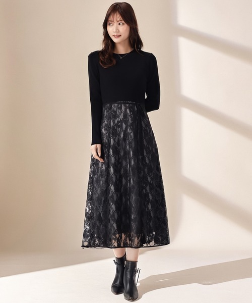 セール】2025秋冬新作 ラメレースニットドッキングワンピース