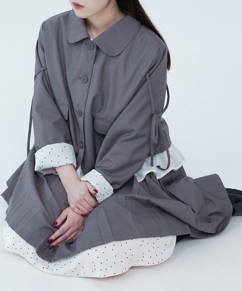 apres jour mignon(アプレジュールミニョン)の「【apresjour mignon soie】dot×ribbon cropped jacket/裏地ドットリボン付きクロップドジャケット(テーラードジャケット・レディース・ブラック/グレー・LARGE/フリー)」の1枚目の写真