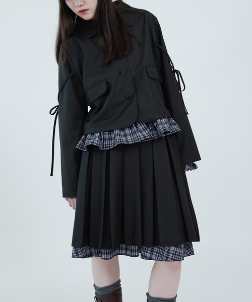 apres jour mignon(アプレジュールミニョン)の「【apresjour mignon soie】dot×ribbon cropped jacket/裏地ドットリボン付きクロップドジャケット(テーラードジャケット・レディース・ブラック/グレー・LARGE/フリー)」の7枚目の写真