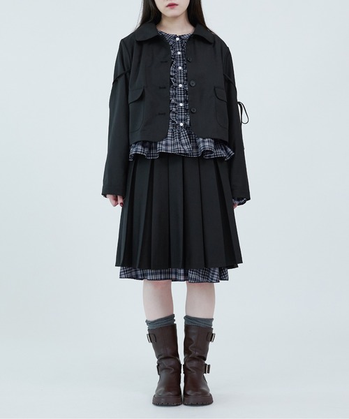 apres jour mignon(アプレジュールミニョン)の「【apresjour mignon soie】dot×ribbon cropped jacket/裏地ドットリボン付きクロップドジャケット(テーラードジャケット・レディース・ブラック/グレー・LARGE/フリー)」の8枚目の写真