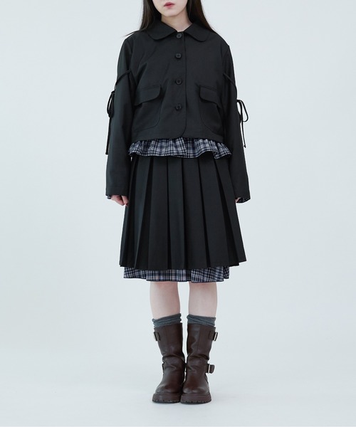 apres jour mignon(アプレジュールミニョン)の「【apresjour mignon soie】dot×ribbon cropped jacket/裏地ドットリボン付きクロップドジャケット(テーラードジャケット・レディース・ブラック/グレー・LARGE/フリー)」の9枚目の写真