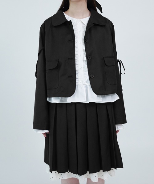 apres jour mignon(アプレジュールミニョン)の「【apresjour mignon soie】dot×ribbon cropped jacket/裏地ドットリボン付きクロップドジャケット(テーラードジャケット・レディース・ブラック/グレー・LARGE/フリー)」の12枚目の写真