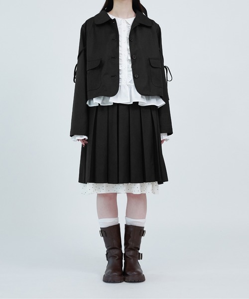 apres jour mignon(アプレジュールミニョン)の「【apresjour mignon soie】dot×ribbon cropped jacket/裏地ドットリボン付きクロップドジャケット(テーラードジャケット・レディース・ブラック/グレー・LARGE/フリー)」の13枚目の写真