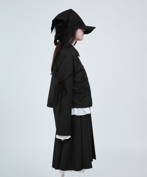 apres jour mignon(アプレジュールミニョン)の「【apresjour mignon soie】dot×ribbon cropped jacket/裏地ドットリボン付きクロップドジャケット(テーラードジャケット・レディース・ブラック/グレー・LARGE/フリー)」の16枚目の写真