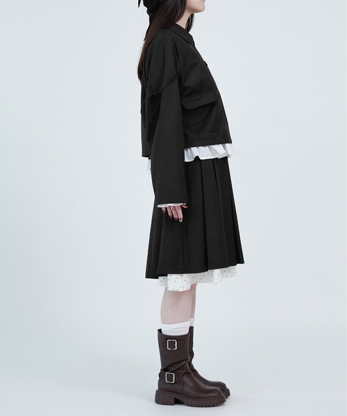 apres jour mignon(アプレジュールミニョン)の「【apresjour mignon soie】dot×ribbon cropped jacket/裏地ドットリボン付きクロップドジャケット(テーラードジャケット・レディース・ブラック/グレー・LARGE/フリー)」の17枚目の写真