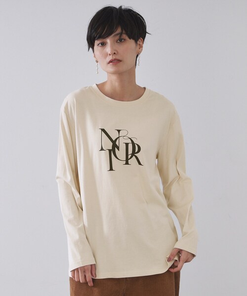 OPAQUE.CLIP(オペークドットクリップ)の「ロングロゴTシャツ【洗濯機OK】(Tシャツ/カットソー・レディース・チャコールグレー/ライトベージュ/ホワイト・00)」の8枚目の写真