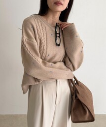 fredy emue | ハート刺繍柄編みニットプルオーバー(ニット/セーター)