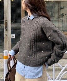 fredy emue | ハート刺繍柄編みニットプルオーバー(ニット/セーター)