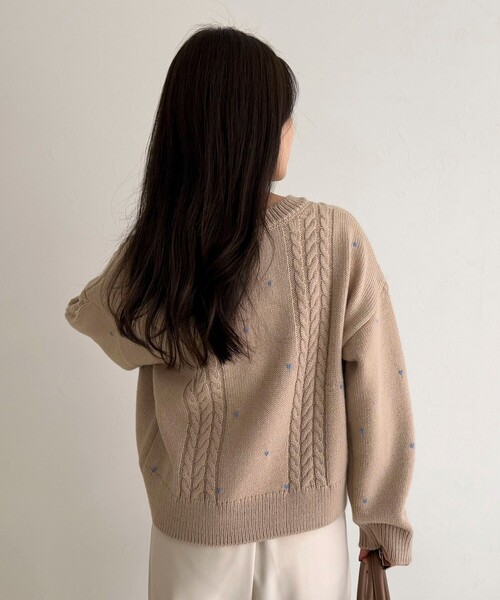 セール】ハート刺繍柄編みニットプルオーバー（ニット/セーター