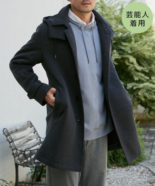 IKKA LOUNGE(イッカラウンジ)の「【雑誌掲載】ウールライクニットステンカラーコート【芸能人着用】(ステンカラーコート・メンズ・ネイビー/ブラック/チャコール/ブラウン・M/L/XL/S)」の1枚目の写真