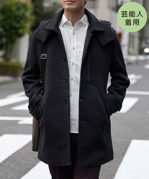 IKKA LOUNGE(イッカラウンジ)の「【雑誌掲載】ウールライクニットステンカラーコート【芸能人着用】(ステンカラーコート・メンズ・ネイビー/ブラック/チャコール/ブラウン・M/L/XL/S)」の2枚目の写真
