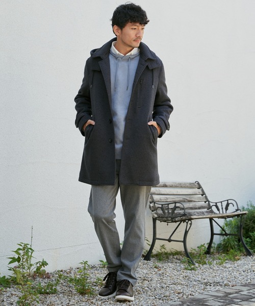 IKKA LOUNGE(イッカラウンジ)の「【雑誌掲載】ウールライクニットステンカラーコート【芸能人着用】(ステンカラーコート・メンズ・ネイビー/ブラック/チャコール/ブラウン・M/L/XL/S)」の9枚目の写真