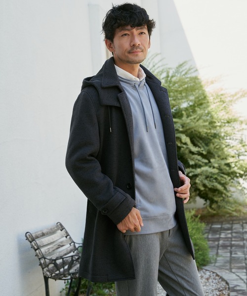 IKKA LOUNGE(イッカラウンジ)の「【雑誌掲載】ウールライクニットステンカラーコート【芸能人着用】(ステンカラーコート・メンズ・ネイビー/ブラック/チャコール/ブラウン・M/L/XL/S)」の6枚目の写真