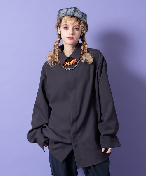 a.p.o.v.(エーピーオービー)の「a.p.o.v. 比翼ボタンオーバーサイズジャージードレスシャツ(シャツ/ブラウス・メンズ・ライトグレー/ブラック/ライトブルー/チャコール/ホワイト・ONESIZE)」の4枚目の写真