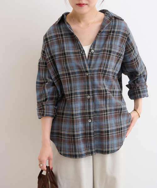 JOURNAL STANDARD relume（ジャーナルスタンダード　レリューム）の「《追加》CHECKオーバーサイズシャツ（シャツ/ブラウス・レディース・ブルー系その他/ブラウン/ベージュ・FREE）」の3枚目の写真