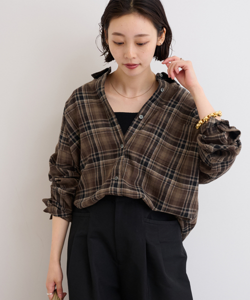 JOURNAL STANDARD relume（ジャーナルスタンダード　レリューム）の「《追加》CHECKオーバーサイズシャツ（シャツ/ブラウス・レディース・ブルー系その他/ブラウン/ベージュ・FREE）」の7枚目の写真