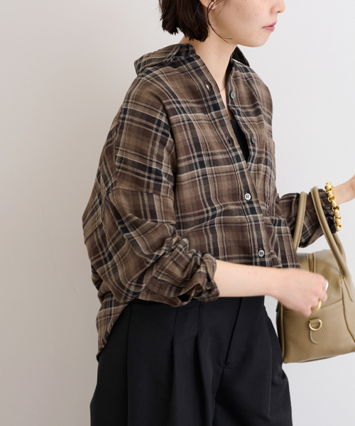 JOURNAL STANDARD relume（ジャーナルスタンダード　レリューム）の「《追加》CHECKオーバーサイズシャツ（シャツ/ブラウス・レディース・ブルー系その他/ブラウン/ベージュ・FREE）」の9枚目の写真