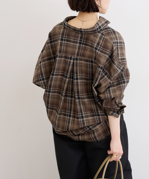 JOURNAL STANDARD relume（ジャーナルスタンダード　レリューム）の「《追加》CHECKオーバーサイズシャツ（シャツ/ブラウス・レディース・ブルー系その他/ブラウン/ベージュ・FREE）」の10枚目の写真