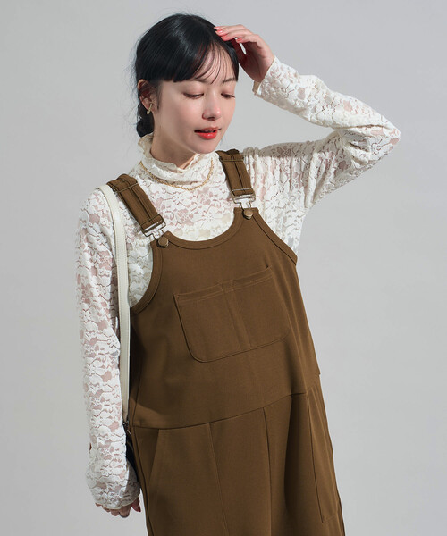 FREAK'S STORE(フリークスストア)の「ツイル カットソー サロペット/カットソーオーバーオール(サロペット/オーバーオール・レディース・ブラック/オリーブ・フリ-)」の2枚目の写真