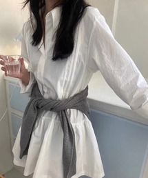 裾フレア長袖シャツミニワンピ