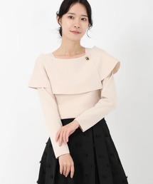 シェルストレッチ_釦付きケープ風ニット