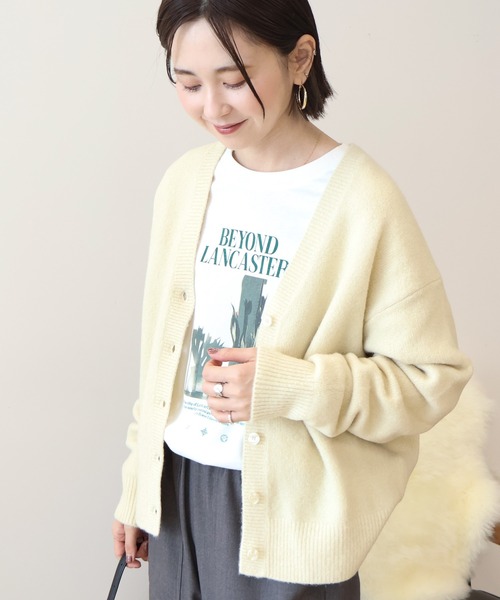 アイボリー カーディガン Vネックラメニットカーディガン（カーディガン/ボレロ