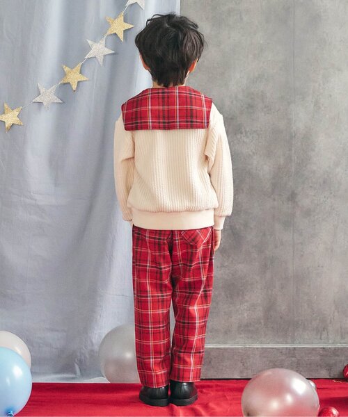 apres les cours（アプレレクール）の「【リンク】フロントボタンチェックパンツ（その他パンツ・キッズ・サックスブルー/レッド・80/90/100/110/120/130）」の4枚目の写真