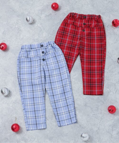 apres les cours（アプレレクール）の「【リンク】フロントボタンチェックパンツ（その他パンツ・キッズ・サックスブルー/レッド・80/90/100/110/120/130）」の7枚目の写真