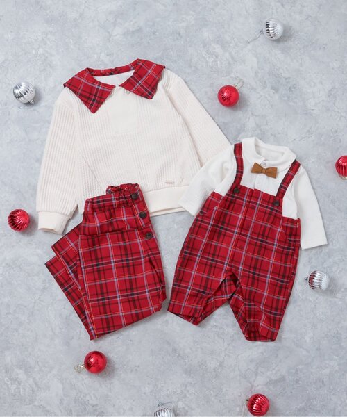 apres les cours（アプレレクール）の「【リンク】フロントボタンチェックパンツ（その他パンツ・キッズ・サックスブルー/レッド・80/90/100/110/120/130）」の9枚目の写真