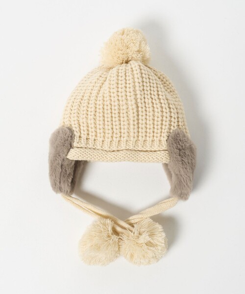 green label relaxing(グリーンレーベルリラクシング)の「ハートモチーフ ニットキャップ / 帽子 / キッズ(ニットキャップ/ビーニー・キッズ・グレー系/クリーム・FREE)」の2枚目の写真