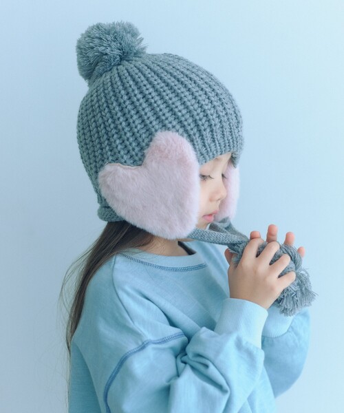 green label relaxing(グリーンレーベルリラクシング)の「ハートモチーフ ニットキャップ / 帽子 / キッズ(ニットキャップ/ビーニー・キッズ・グレー系/クリーム・FREE)」の4枚目の写真