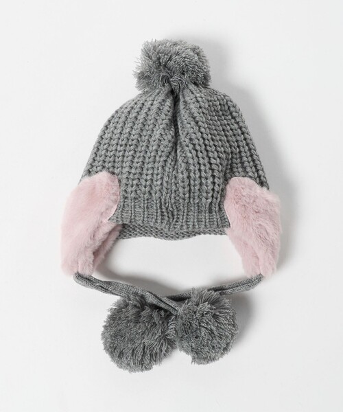 green label relaxing(グリーンレーベルリラクシング)の「ハートモチーフ ニットキャップ / 帽子 / キッズ(ニットキャップ/ビーニー・キッズ・グレー系/クリーム・FREE)」の6枚目の写真