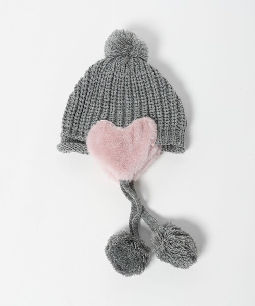 green label relaxing(グリーンレーベルリラクシング)の「ハートモチーフ ニットキャップ / 帽子 / キッズ(ニットキャップ/ビーニー・キッズ・グレー系/クリーム・FREE)」の7枚目の写真