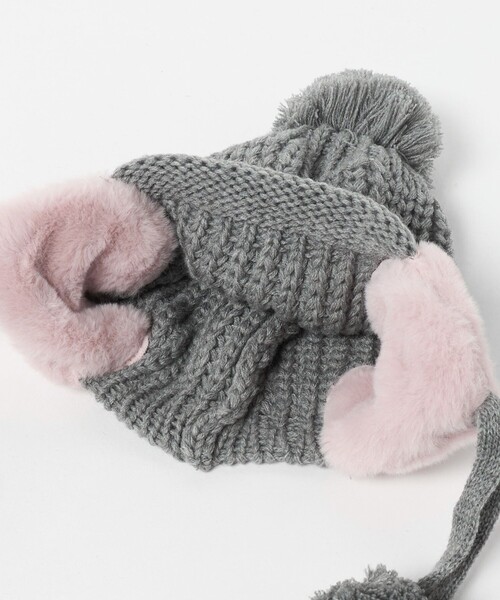 green label relaxing(グリーンレーベルリラクシング)の「ハートモチーフ ニットキャップ / 帽子 / キッズ(ニットキャップ/ビーニー・キッズ・グレー系/クリーム・FREE)」の8枚目の写真