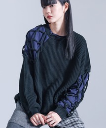 異素材ドッキングクロスデザインニット