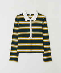 HENRYNECK COLLAR SLIM LONG SLEEVE OLIVE STRIPE