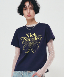 BUTTERFLY NICOLE LABEL SLIM TOP_NAVY YELLOW