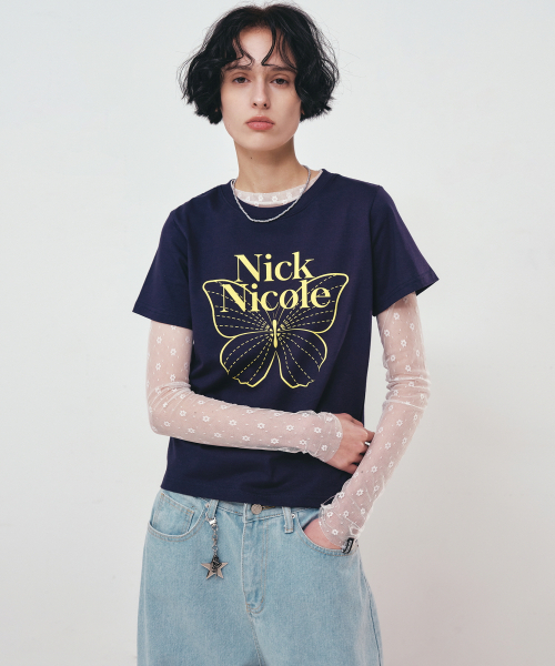 NICK&NICOLE（ニックアンドニコール）の「BUTTERFLY NICOLE LABEL SLIM TOP_NAVY YELLOW（Tシャツ/カットソー・レディース・その他・FREE）」の2枚目の写真
