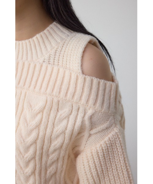 AZUL by moussy(アズールバイマウジー)の「オープンショルダーケーブルニット(ニット/セーター・レディース・杢グレー/アイボリー/ブラック・SMALL/MEDIUM)」の11枚目の写真