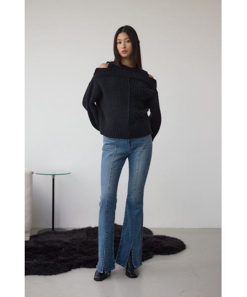 AZUL by moussy(アズールバイマウジー)の「オープンショルダーケーブルニット(ニット/セーター・レディース・杢グレー/アイボリー/ブラック・SMALL/MEDIUM)」の18枚目の写真