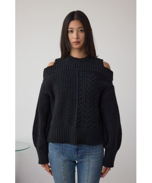 AZUL by moussy(アズールバイマウジー)の「オープンショルダーケーブルニット(ニット/セーター・レディース・杢グレー/アイボリー/ブラック・SMALL/MEDIUM)」の19枚目の写真