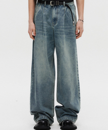 DNSR（ディーエヌエスアール）の「Deep One Tuck Wide Denim Pants Blue（デニムパンツ）」