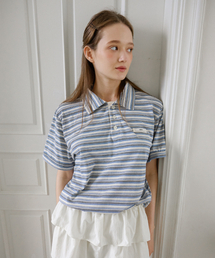 STRIPE STRING COLLAR HALF T-SHIRT_IVORY