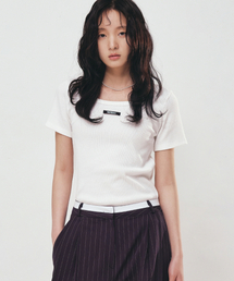 LABEL SLIM HALF TOP_IVORY