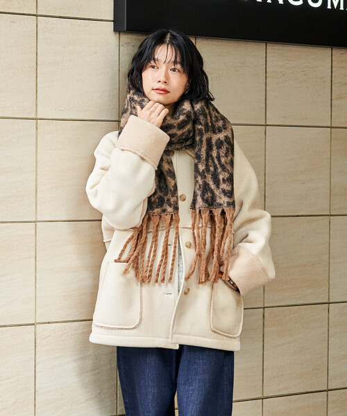 セール】アニマル柄 ボリュームマフラー/レオパードマフラー（マフラー