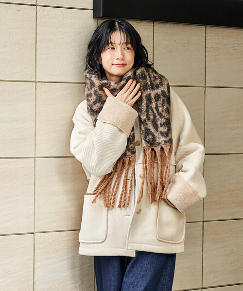 セール】アニマル柄 ボリュームマフラー/レオパードマフラー（マフラー