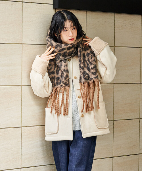 森くま様リクエスト２点おまとめ　ジャケット マフラー セール】アニマル柄 ボリュームマフラー/レオパードマフラー（マフラー