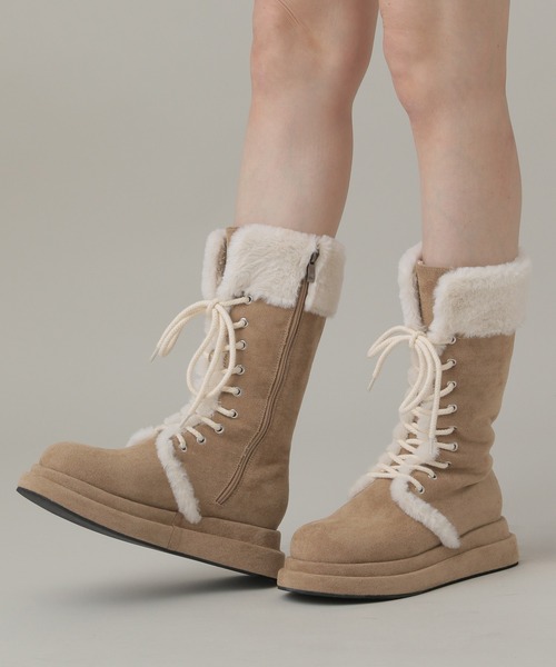 3.3 Field Trip （3.3フィールドトリップ）の「3.3 Field Trip／厚底レースアップファームートンブーツ（ブーツ・レディース・ベージュ/ブラック・MEDIUM/LARGE）」の19枚目の写真