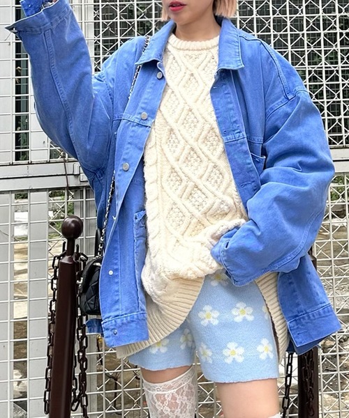 Alley Tokyo(アリートーキョー)の「【MENDL'S】ウォッシュ加工モンスターカバーオール(デニムジャケット・レディース・ブラウン/ブルー・FREE)」の8枚目の写真
